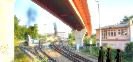 Unscharfes Traumbild von Feuer und Gleisen